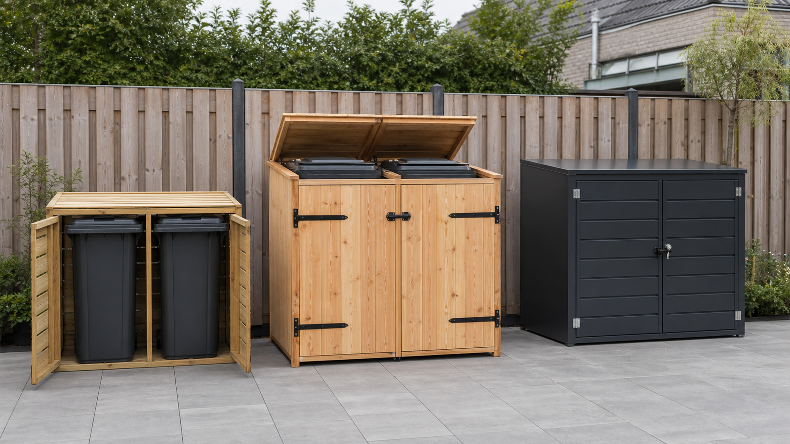 Duidelijke vergelijking van compact hout, ruim houten kastmodel en onderhoudsarme donkere containerombouw voor 2 containers